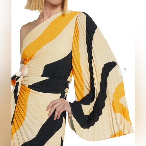 NWT Milly Linden Zebra Pleated One-Shoulder Dress, Size 2 - Picture 4 of 16